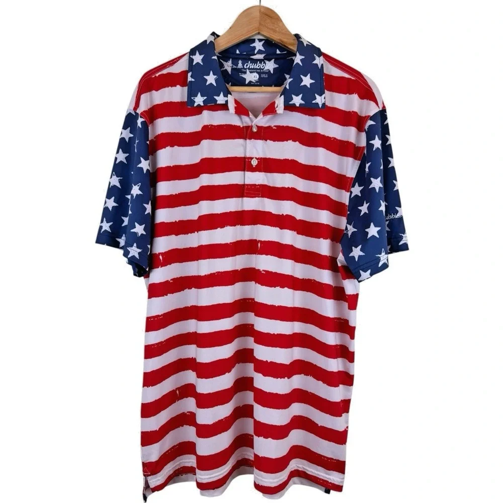 Chubbies American Flag Print Performance Polo Mens XL Red White Blue USA‎ - Picture 2 of 4